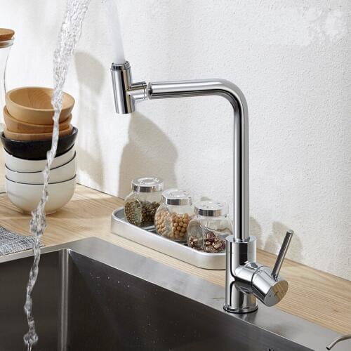 New Solid brass chrome kitchen faucet Rotatable Lead free Hot and cold water Kitchen Sinks faucet tap