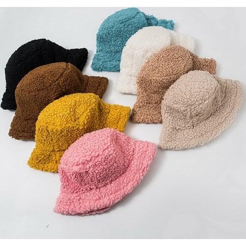 Lamb Faux Fur Bucket Hat Thickened Warm Teddy Velvet Winter Hats For Women Lady Bob Panama Outdoor Plush Fisherman Hat