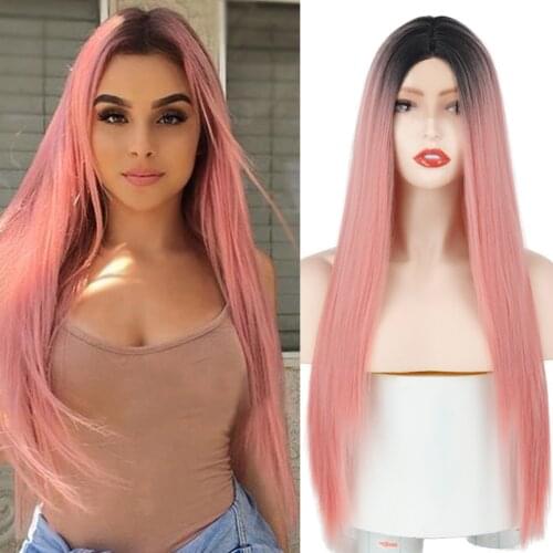 Long Synthetic Wig Straight Wig Middle Part For Women Ombre Natural Hair Glueless Daily/Cosplay Female Hair Wigs