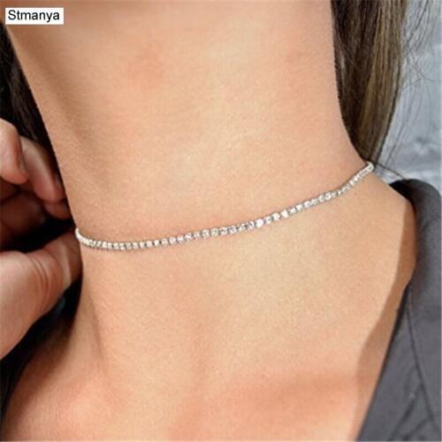 Simple Crystal Necklace Wedding Party Prom 1 Row adjust size Rhinestone Choker Necklace For Women Best Gift N1111
