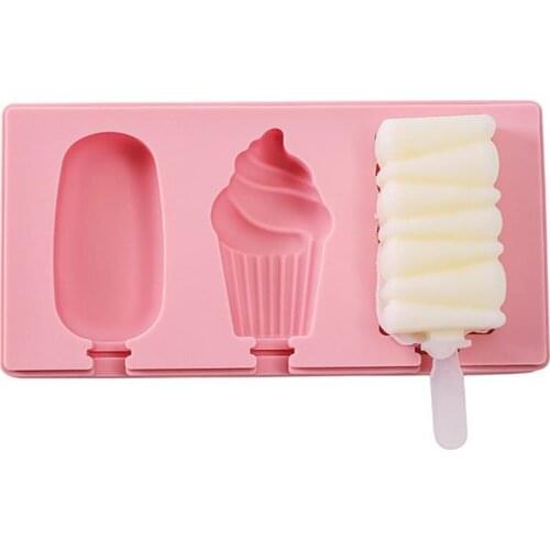 3 Cell Silicone Ice Cream Mold Popsicle Molds DIY Homemade Dessert Freezer Fruit Juice Ice Pop Maker Mould with Sticks