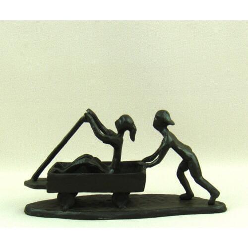 Vintage Foundry Iron Cart Playing Kids Miniatures Handmade Metal Children Figurine Creativity Decor Craftworks Ornament Present