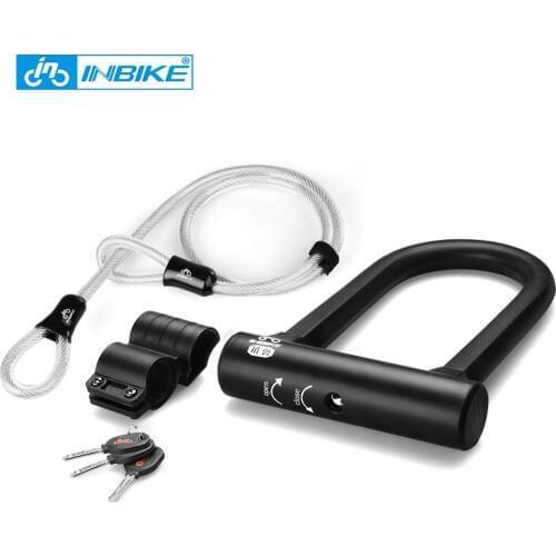 INBIKE Heavy Duty Steel Security Bike Cable U-Locks Set Bike U Lock Anti-theft MTB Road Bike Bicycle Lock Cycling Accessories
