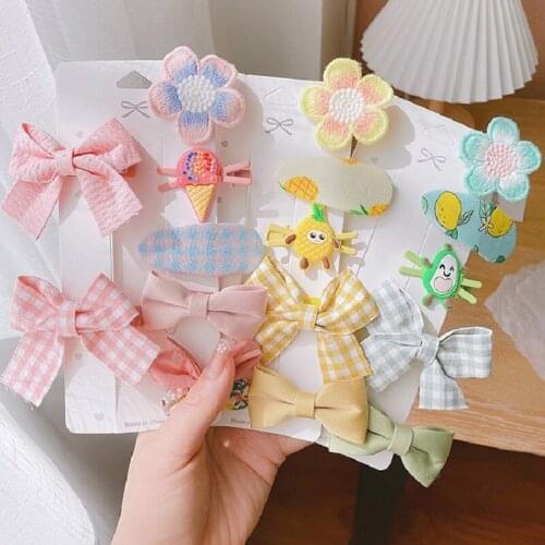 7Pcs/Set Butterfly Hair Bows Plaid Hair Clips for Girls Korean Cute Princess Hairpin Hairgrips Barrettes Kids Hair Accessories