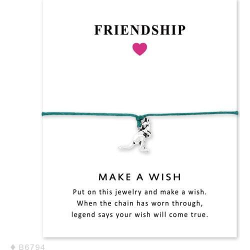 Girls Adjustable Friendship Statement Yellow Maroon Purple Blue with Card Silver Kangaroo Charm Bracelets for Women