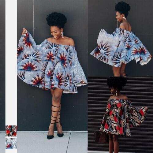 Women Long Sleeve Top Dress African Clothes Print Off Shoulder 2020 Fashion Summer Short Skirt Set african women clothing