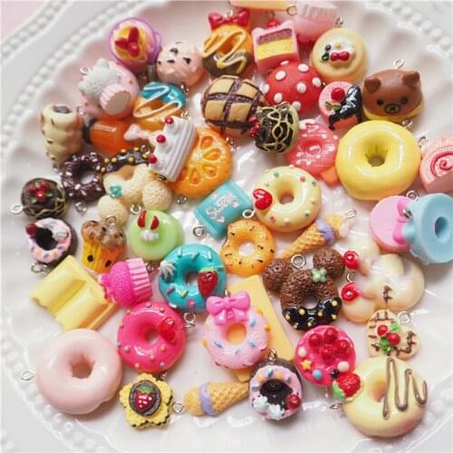 30Pcs/Set Mini Kawaii Mix Resin Food Charms Necklace Donut Cake Ice Cream Pendant For DIY Decoration Keychain Charms