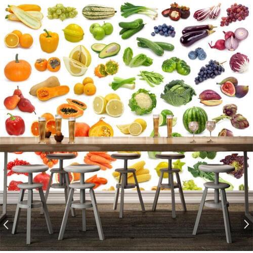 Custom 3d wallpaper, various kinds of vegetables and fruit food murals for kitchen restaurant background decorative wallpaper