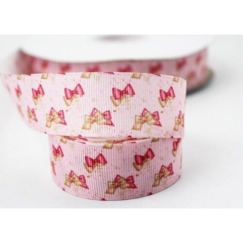 9mm/16mm/22mm/25mm/38mm/75mm Pink bow print grosgrain ribbon 10/25/50yards DIY gift wrap sewing wedding decor ribbon