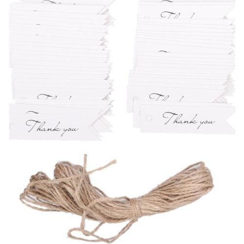 ANGRLY 100pcs Thank You Letter Kraft Paper Wedding Favor Gift Hang Label Tag Twine Wedding Party Decoration Invitations (White)