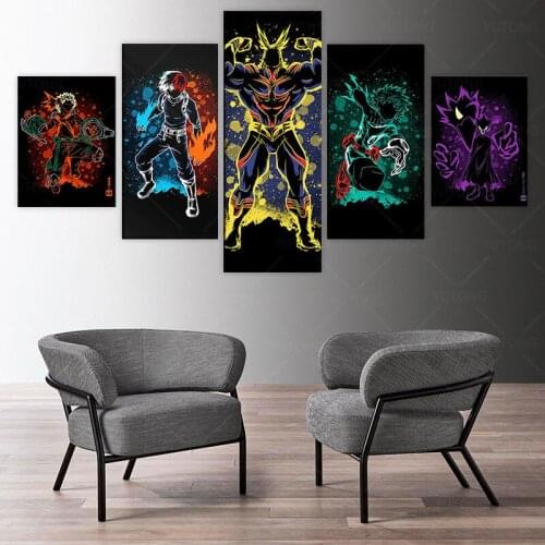 5pcs Boku No Hero Academia Anime Poster Abstract Wall Art Paintings My Hero Academia Comics Art Wall Decor Painting