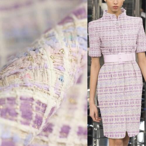 White waxberr France Tweed Purple White Line Plaid Fabric Garment Material Autumn Women Coat Skirt DIY Sewing Cloth Freeshipping