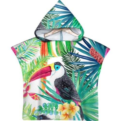 Free shipping Tropical Monstera Leaf Flower Toucan Bird Baby Kids Hooded Towel Pool Beach Poncho Towel Cape Novelty Gift