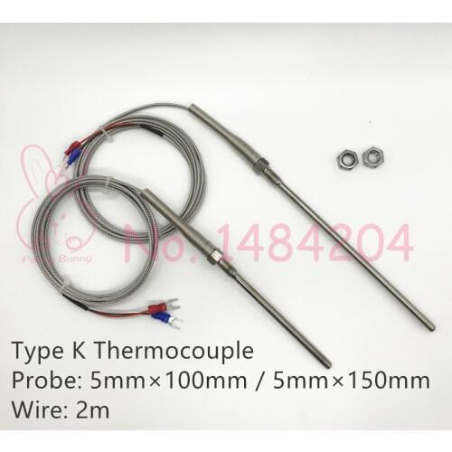 K Type Thermocouple Probe 5mm*100mm 5mm*150mm M8 Screw Thread Max 600C Degree Temperature Sensor SUS304 Stainless Steel