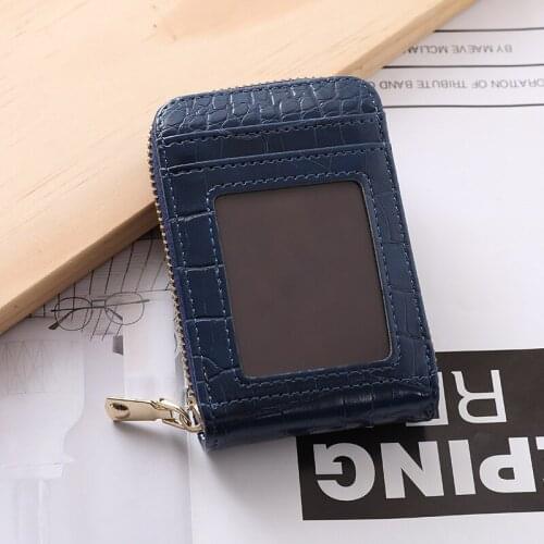 Crocodile Pattern ID Card Holder for Ladies Soft Leather Coin Purses with Zipper Small Women Driver License Case Passport Clips