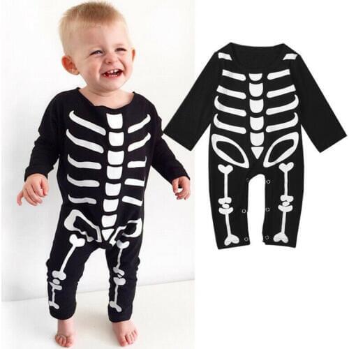 Halloween Clothes Infant Newborn Boy Girl Cotton Long Sleeve Skull Romper Autumn Winter Outfit 0-24M