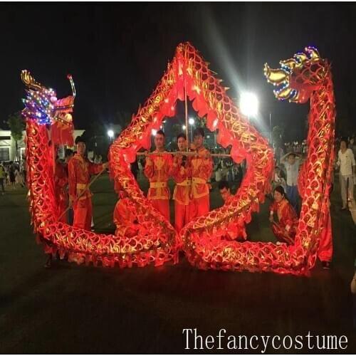 7m Length Size 5 Gold-plated 6 student LED Lights DRAGON DANCE ORIGINAL stage prop Chinese Spring Day Festival Folk Costume
