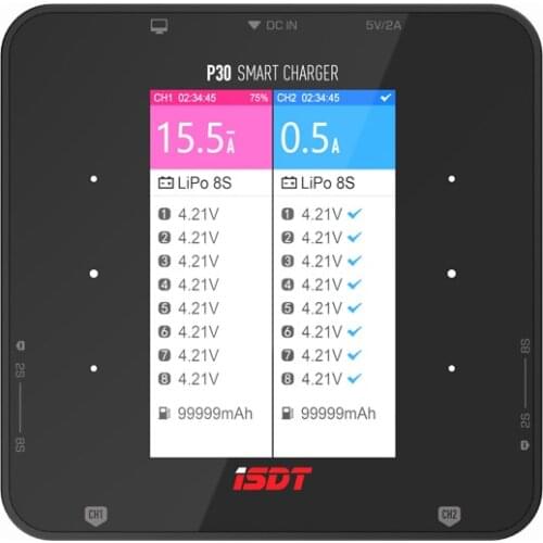 ISDT P30 1000WX2 30AX2 Dual Port 8S Battery Charger Discharger High Power Snychronous Bluetooth BattGo for 1-8S Lipo Battery