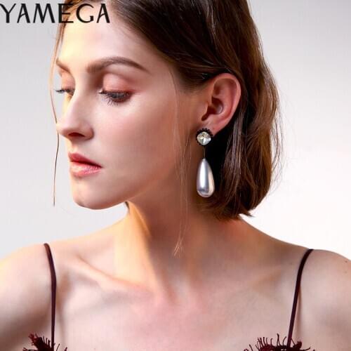 YAMEGA Fashion Trendy Luxury Pearl Earrings Unique Korean Bohemia Statement Crystal Drop Earring Fashion Jewelry For Women Girls