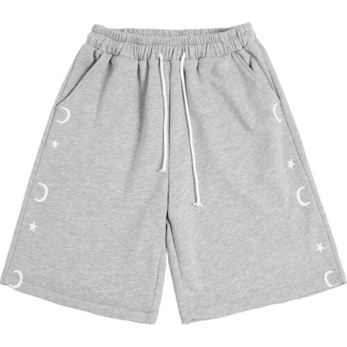 Male Streeetwear Black Sweat Shorts Men Moon Print Casual Cotton Shorts 2021 Summer Mens Korean Fashions Joggers Pants