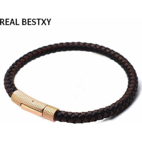 REAL BESTXY Wholesale genuine Brown male charm leather bangle bracelet men femme for pulseira masculina Feminina couro mujer
