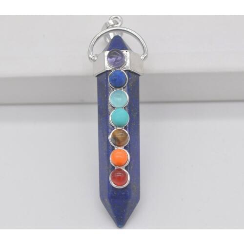 Natural Lapis 7 Chakra Natural Stone GEM Pendant Hexagon Pendulum Women Jewelry S3116