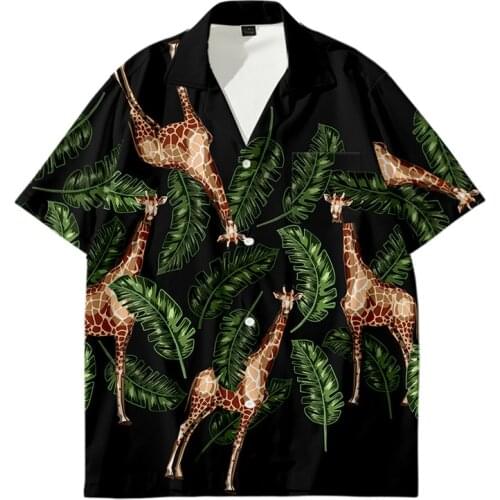 New Giraffe Printed Shirt Loose Mens Shirt Hawaiian Floral Shirt 3D Printing Summer Casual Beach Shirts Short Sleeve Plus Size