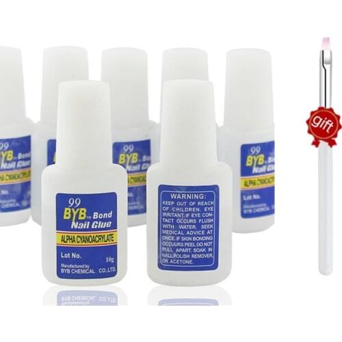 New 1pcs 10g BYB Fast Drying Nail Art Glue Tips Glitter UV Acrylic Decorations Nail Glue False Tip Manicure Tool Free Nail Brush