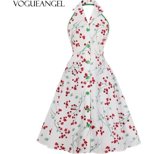 New Floral Fresh and Elegant Womens Mid Dress Sleeveless Backless Stitching Contrast Color Retro Big Swing Dress 2021 S-2XL