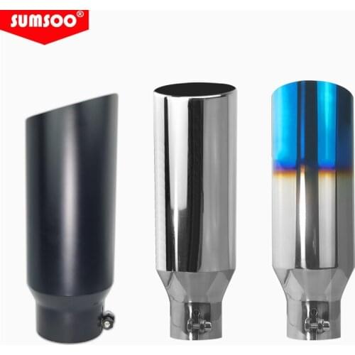 Genuine SUMSOO Universal Car Muffler tips2.5" Inlet 4" Outlet Rolled End Angle Cut Tube Exhaust Tip Tail Pipe stainless steel