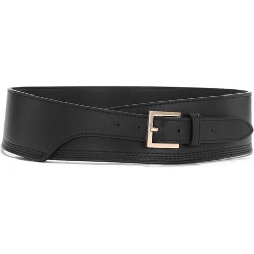 [HIMUNU] New Fashion Belts for Women PU Leather Gold Square Pin Buckle Hot Body Corset Female Wide Soft Waistbands