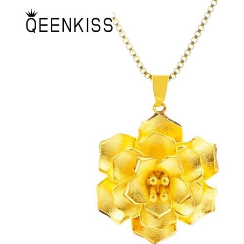 QEENKISS PT502 Fine Jewelry Wholesale Fashion Hot Woman Girl Mother Birthday Wedding Gift Flower 24KT Gold Pendant NO CHAIN