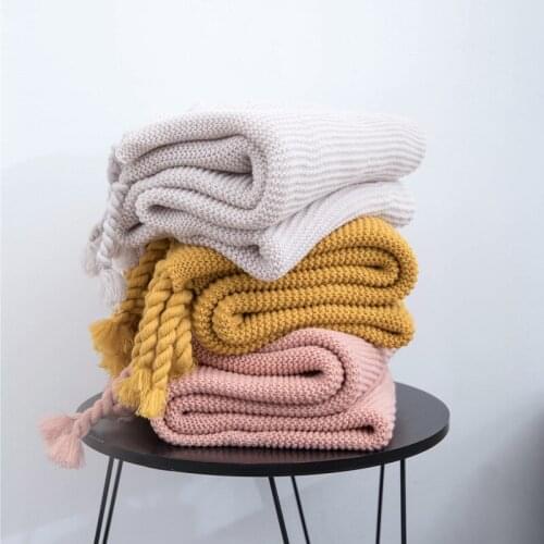 Multicolor Knitted Throw Blanket with Tassels for Travel Home Sofa Chair Bed Bedding Coverlet 130x160cm