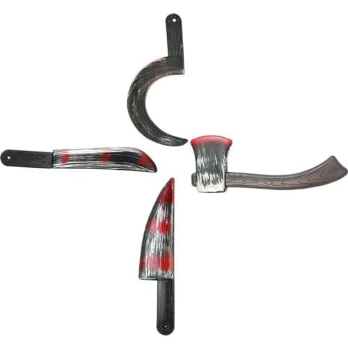 Halloween Party Props Blood Axe Sickle Knife Plastic Simulation Weapon Halloween Decoration Cosplay Costume Props Kids Favor Toy