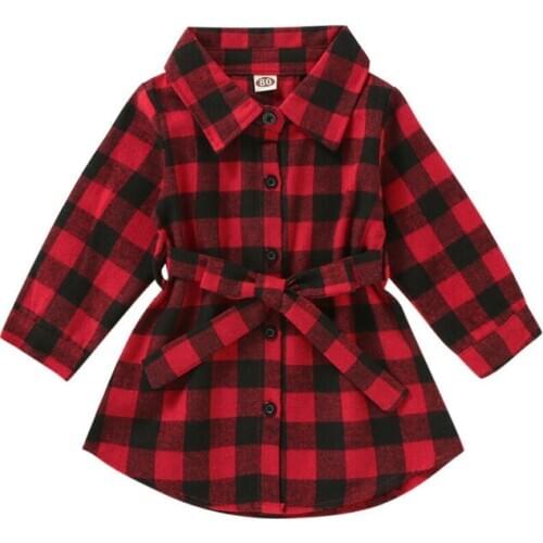 Christmas Toddler Baby Girl Clothes Long Sleeve Plaids Shirt Dress Outfit Set