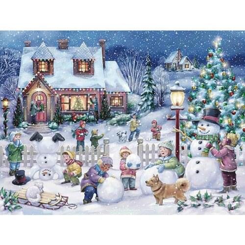 Christmas Present Snow House Kit Needlework Craft Set Canvas Printed Cotton Thread Home Decor Christmas Gift For Living Room