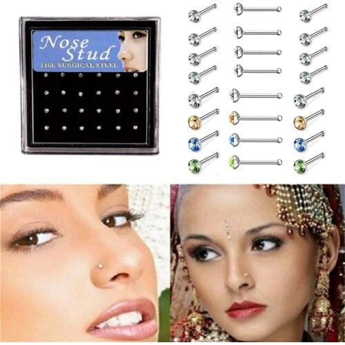 LIMARIO 24Pcs Crystal Rhinestone Nose stud Stainless Surgical Nose Piercing Stud Superfine ear bone needle earrings Body Jewelry