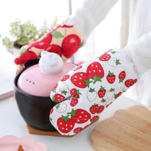 Sweet Style Oven Mitt Fruit Print Insulated Microwave Glove Thickened Anti-slip Hanging Microwave Glove Kitchen Accessories