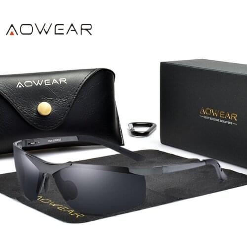 AOWEAR Luxury Rimless Sunglasses Men Polarized Aluminum Outdoor Sports Sun Glasses Top Quality Retro Driving Mens Eyewear