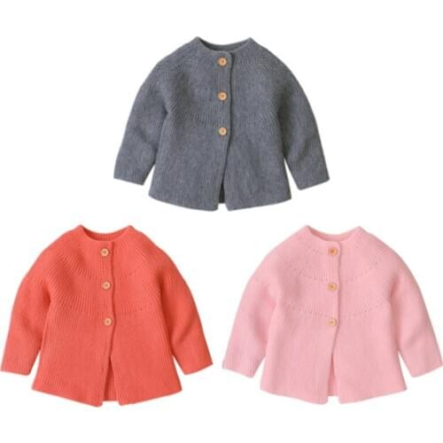 Citgeett Solid Spring Newborn Baby Girl Boy Knitted Long Sleeve Autumn Sweater Cardigan Button Outwear Casual Tops Kids Clothes