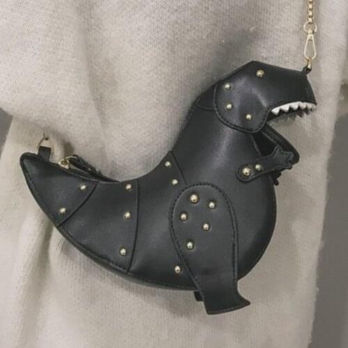 Trend Fashion 3D Dinosaur Design Rivets Pu Leather Girls Chain Purse Shoulder Bag Tote Ladies Crossbody Mini Messenger Bag Flap