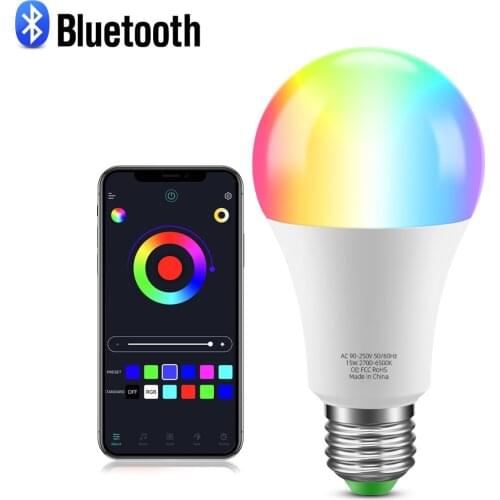 Bluetooth E27 Smart Control Lamp Led RGB Night Light 15W RGBW+WW Dimmable Led Lamp Colorful Changing Bulb Led Decor Home