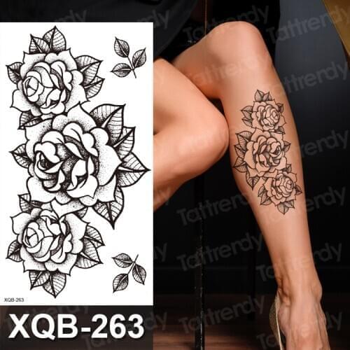 Waterproof Temporary Tattoo Sticker Rose Peony Flowers Flash Tattoos Cross Rosary Body Art Arm Fake Sleeve Tatoo Women Men Sexy