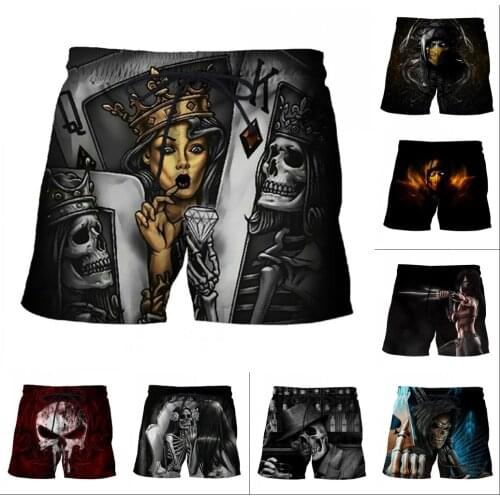 Magic Poker Skull Shorts 2021 Summer Mens Shorts Gothic 3D Printing Casual Hip-Hop Shorts Beach Pants
