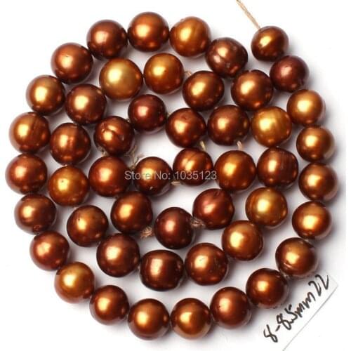 High Quality 8-8.5mm Brown Color Oval Shape Natural Freshwater Pearl Gem Loose Beads Strand 15" w2302