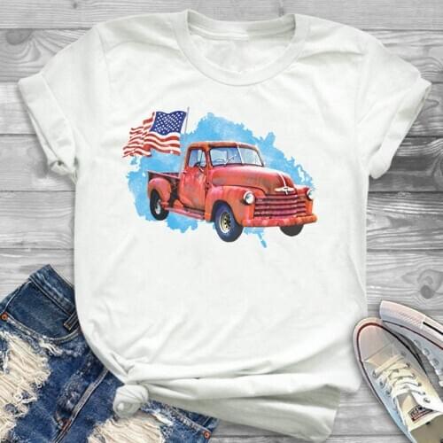 Women Shirt Womens Clothes T-shirt Graphic Printed Top Tshirt Small Town Girl American Flag Patriot Ladies Female Clothing T