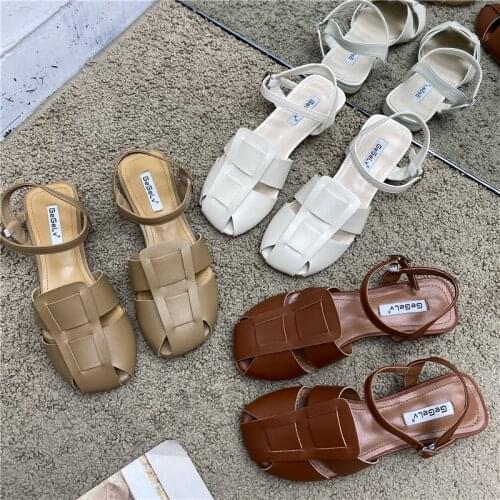 2021 Summer Sandals Women Buckle Strap Rome Shoes Casual Leather Flats Sandals Glaiator Sandalias Femininas Vintage Flat Shoes