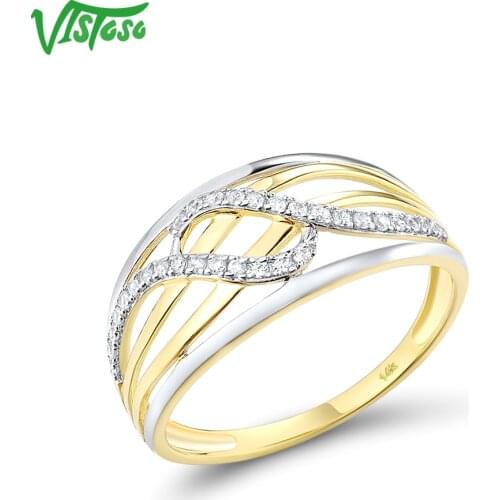 VISTOSO Gold Rings For Women Genuine 14K 585 Yellow Gold Ring Sparkling Diamond Delicate Rings Anniversary Simple Fine Jewelry