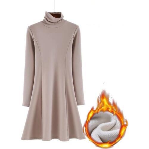 Winter Turtleneck Long Sleeve knitted velvet Dress Women Autumn Loose Casual Plush and thickened Solid Dresses plus size 6XL 7XL