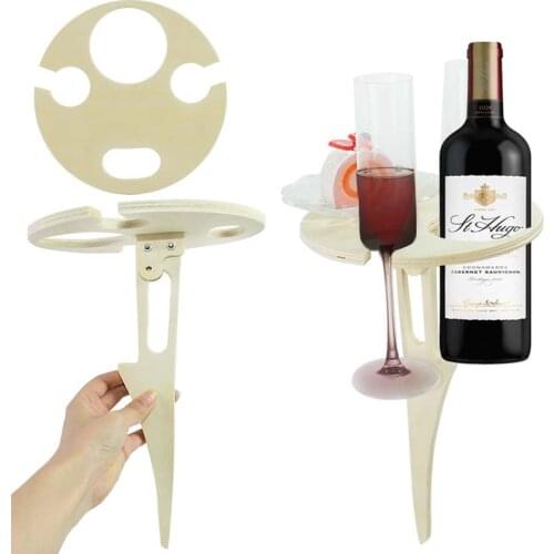 1P Foldable Outdoor Wine Table With Round Desktop Portable Folding Wine Table For Outdoor Travel Beach Home Garden Furniture